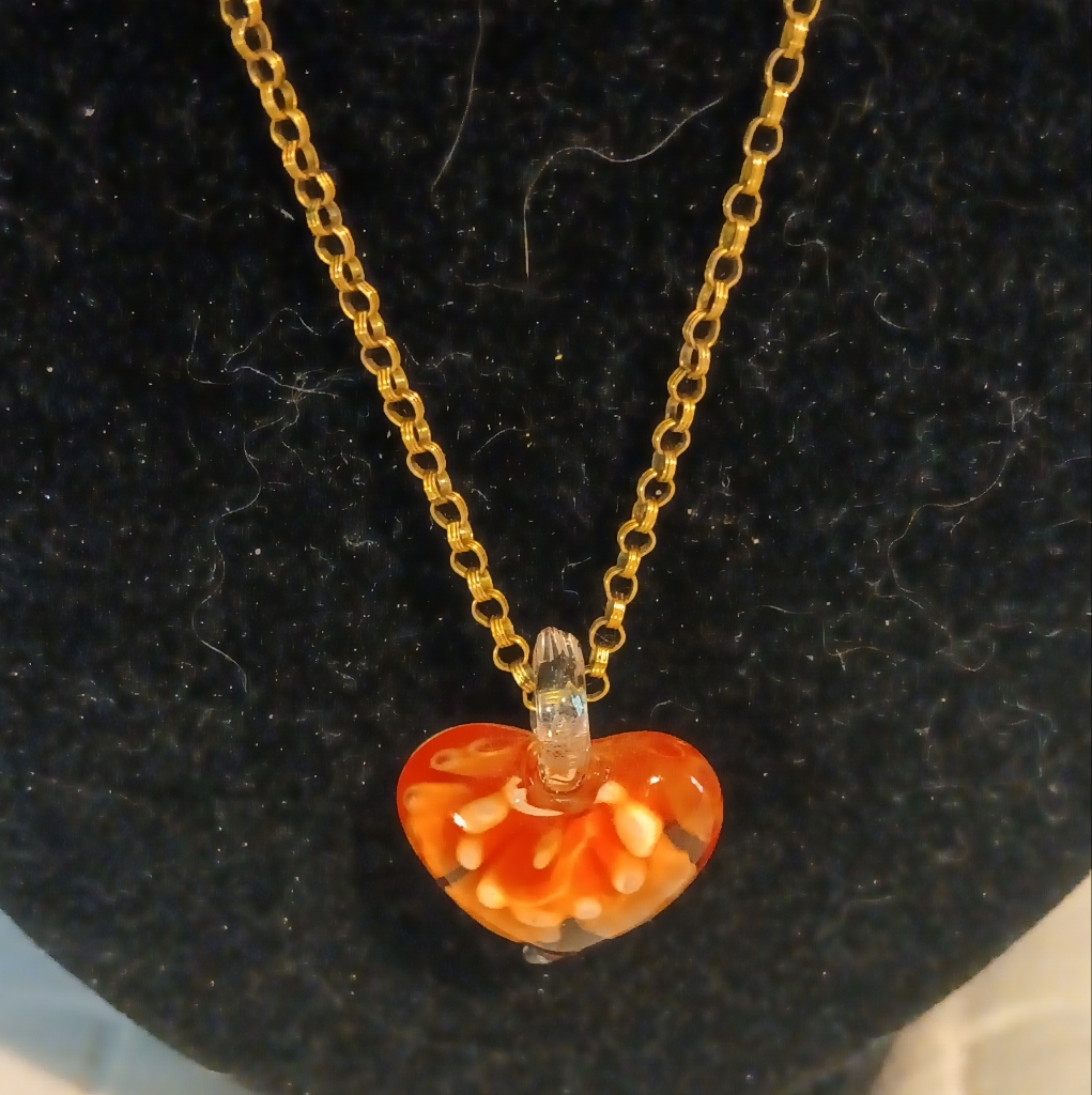 Gold Chain Necklace With Orange Heart Pendant